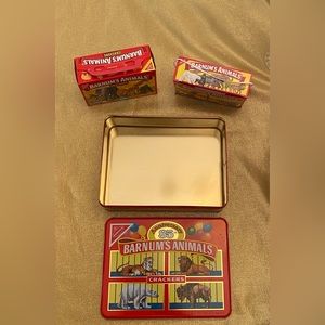 Vintage Barnum & Bailey Animal Cookie Tin w/two individual cookie boxes (empty)